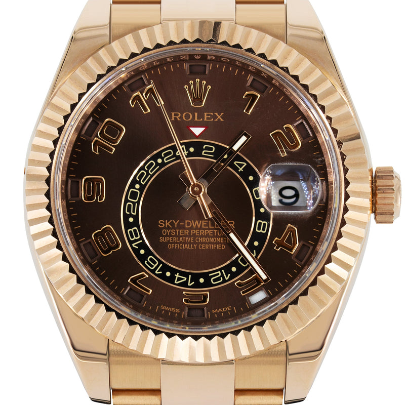 Rolex Sky-Dweller 42 MM | 18k Rose Gold 326935 | Chocolate Dial | Fluted Bezel