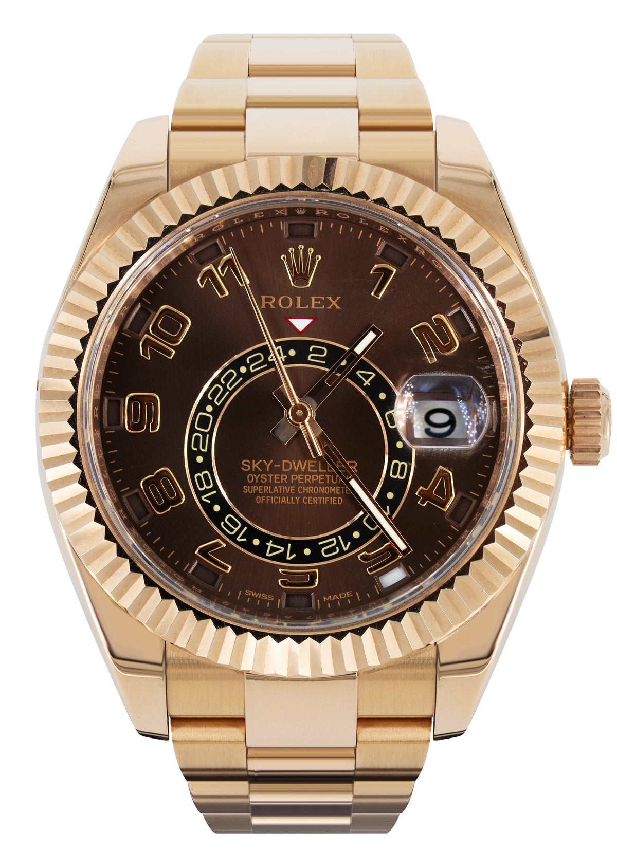 Rolex Sky-Dweller 42 MM | 18k Rose Gold 326935 | Chocolate Dial | Fluted Bezel
