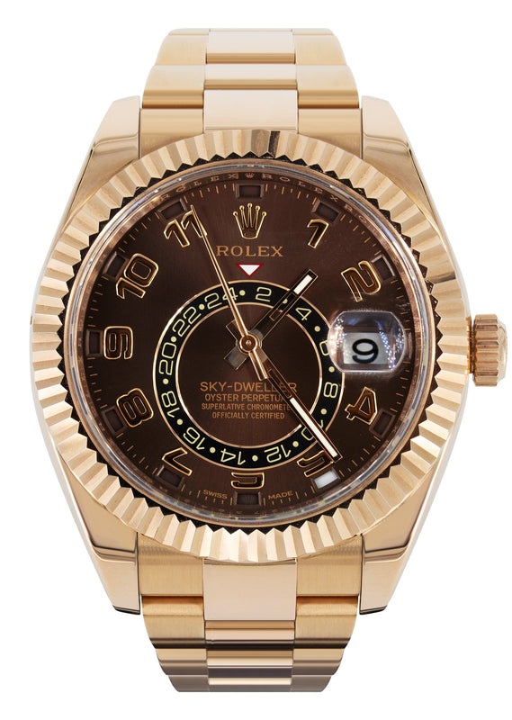 Rolex Sky-Dweller 42 MM | 18k Rose Gold 326935 | Chocolate Dial | Fluted Bezel