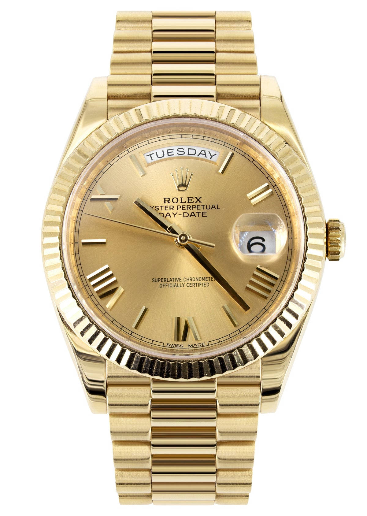 Rolex Day-Date 40 Presidential | 18k Yellow Gold 228238| Champagne Roman Dial | Fluted Bezel