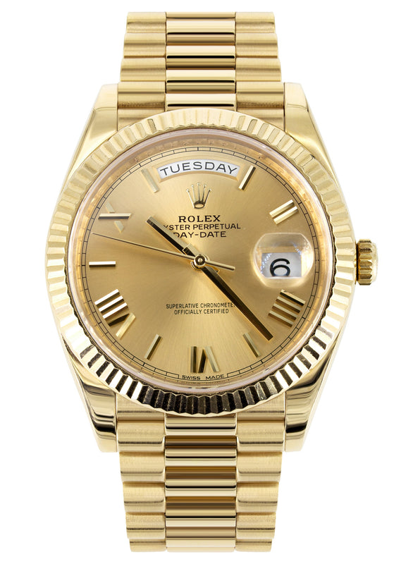 Rolex Day-Date 40 Presidential | 18k Yellow Gold 228238| Champagne Roman Dial | Fluted Bezel