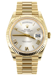 Rolex Day-Date 40 Presidential | 18k Yellow Gold 228238| Silver Roman Dial | Fluted Bezel