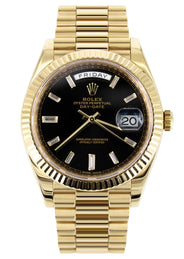 Rolex Day-Date 40 Presidential | 18k Yellow Gold 228238 | Black Diamond Baguette Dial | Fluted Bezel