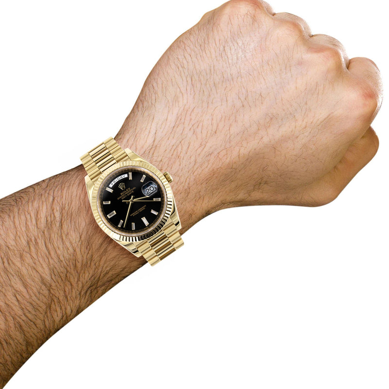 Rolex Day-Date 40 Presidential | 18k Yellow Gold 228238 | Black Diamond Baguette Dial | Fluted Bezel