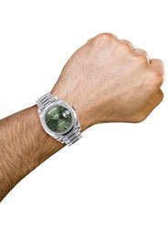 Rolex Day-Date 40 Presidential | 18k White Gold 228239 | Green Olive Roman Dial | Fluted Bezel