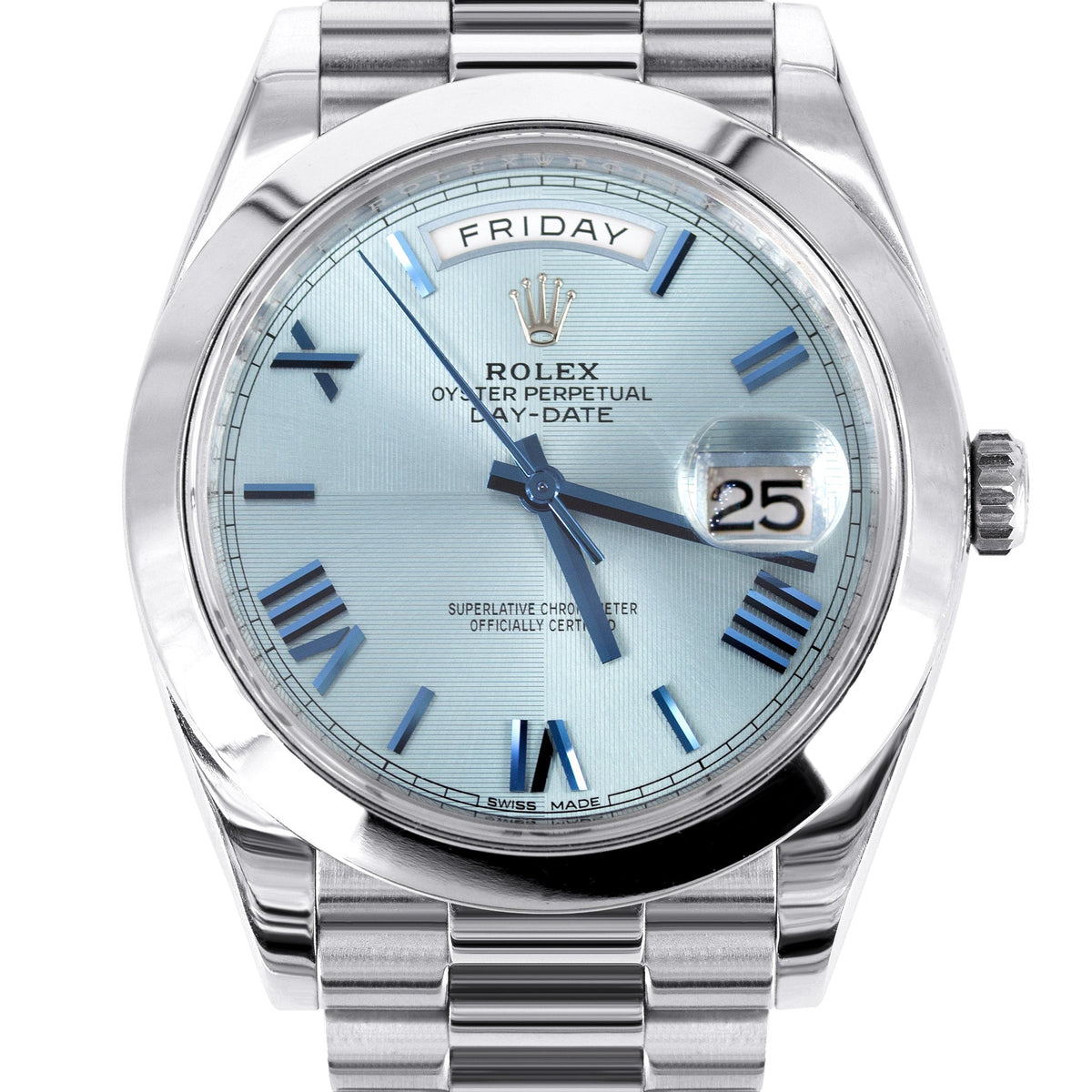 Rolex Day-Date 40 Presidential | Platinum 228206 | Ice Blue Roman Dial | Dome Bezel