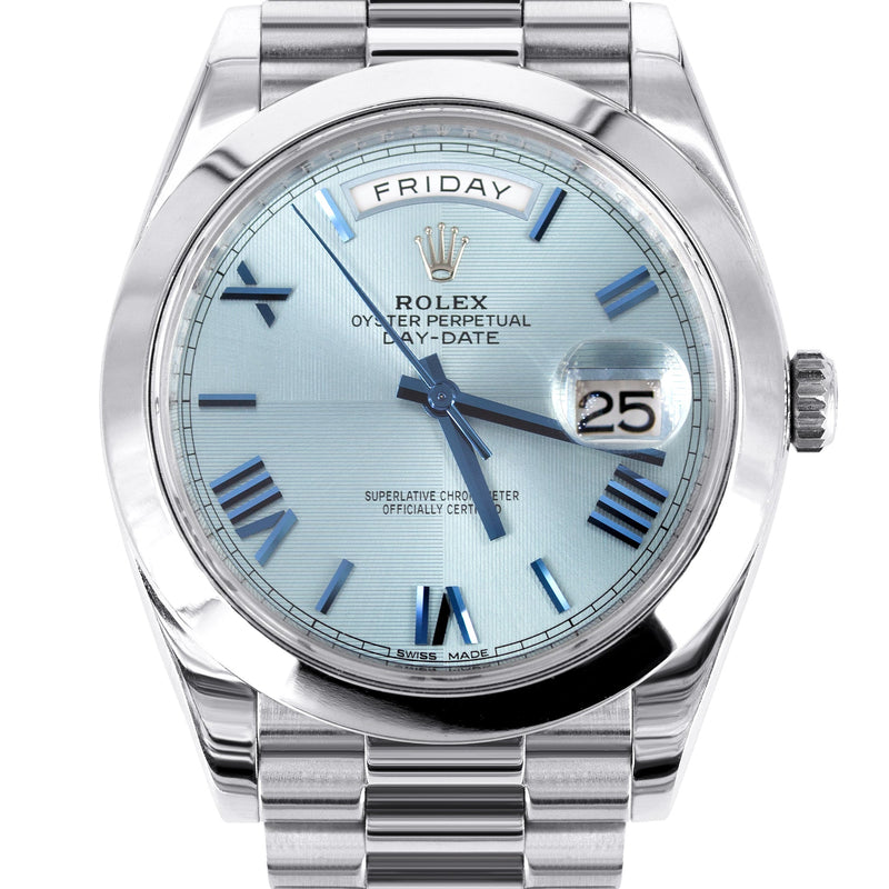 Rolex Day-Date 40 Presidential | Platinum 228206 | Ice Blue Roman Dial | Dome Bezel