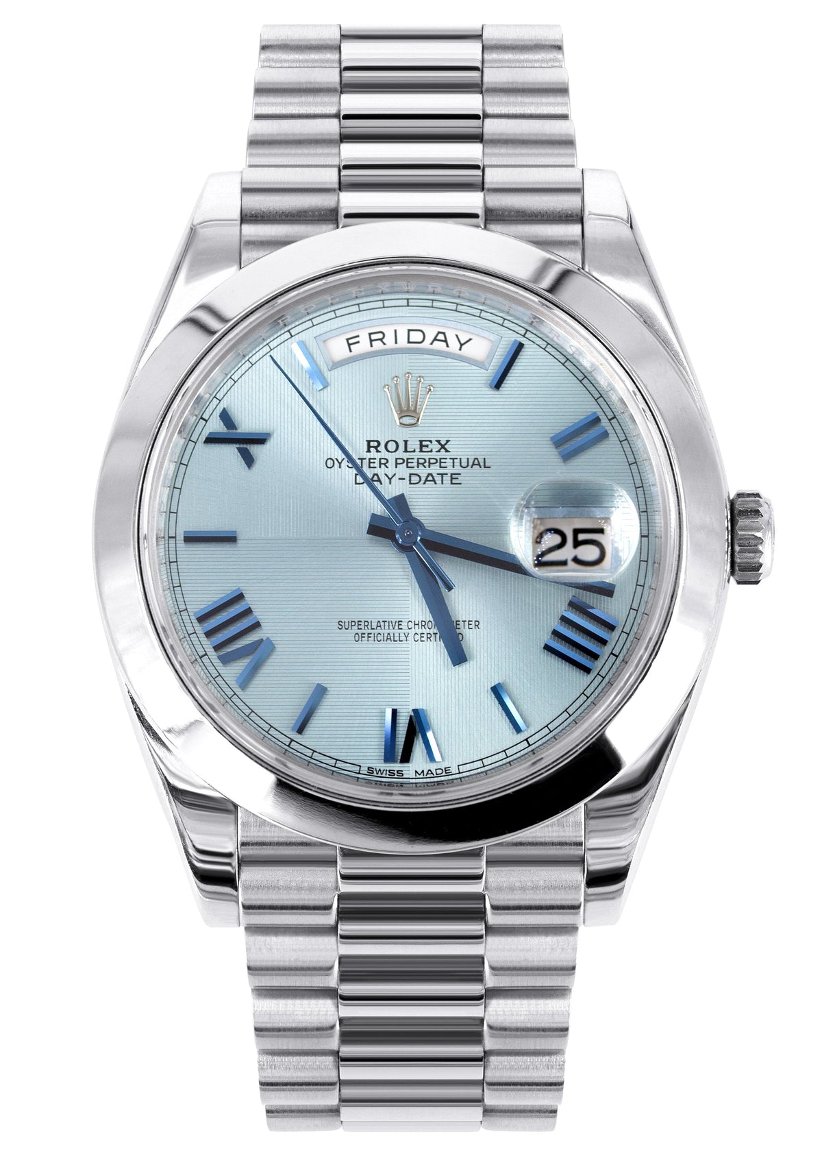 Rolex Day-Date 40 Presidential | Platinum 228206 | Ice Blue Roman Dial | Dome Bezel