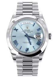Rolex Day-Date 40 Presidential | Platinum 228206 | Ice Blue Roman Dial | Dome Bezel