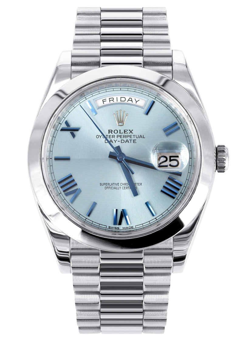 Rolex Day-Date 40 Presidential | Platinum 228206 | Ice Blue Roman Dial | Dome Bezel