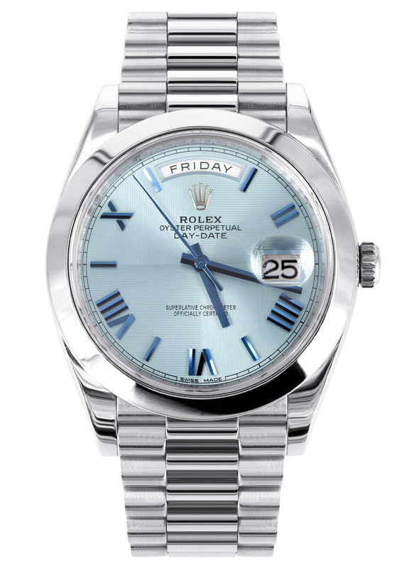 Rolex Day-Date 40 Presidential | Platinum 228206 | Ice Blue Roman Dial | Dome Bezel