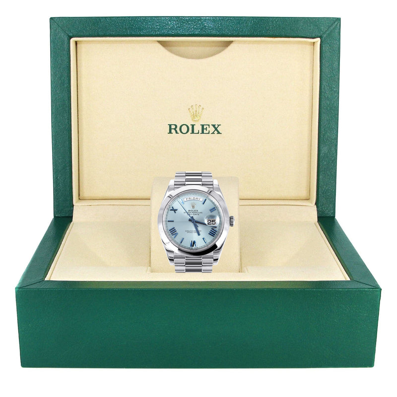 Rolex Day-Date 40 Presidential | Platinum 228206 | Ice Blue Roman Dial | Dome Bezel