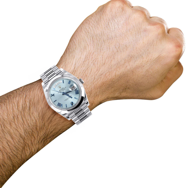 Rolex Day-Date 40 Presidential | Platinum 228206 | Ice Blue Roman Dial | Dome Bezel