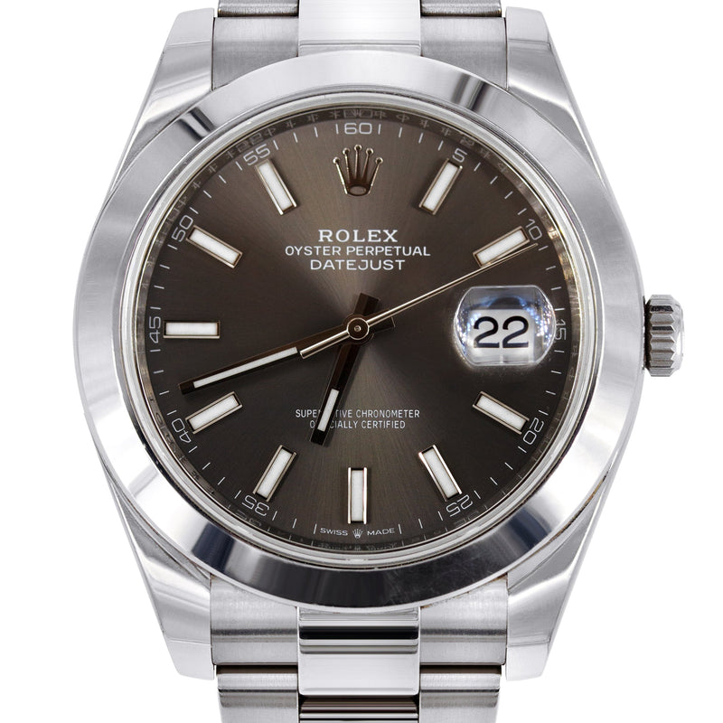 ROLEX DATEJUST 41 MM | OYSTER STEEL WATCH | RHODIUM/GRAY DIAL| 126300 | SMOOTH BEZEL