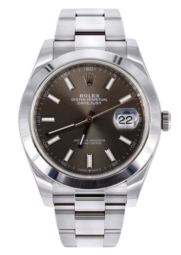 ROLEX DATEJUST 41 MM | OYSTER STEEL WATCH | RHODIUM/GRAY DIAL| 126300 | SMOOTH BEZEL