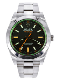 ROLEX MILGAUSS 40 MM | OYSTER STEEL WATCH | BLACK DIAL| GREEN CRYSTAL | 11640GV