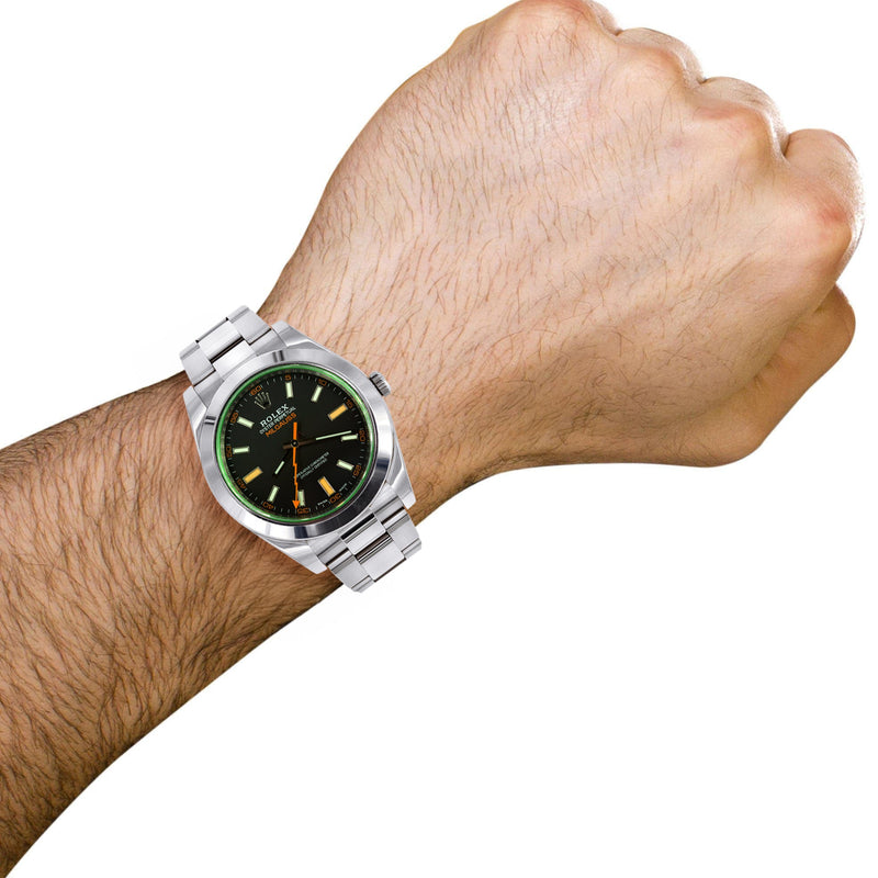 ROLEX MILGAUSS 40 MM | OYSTER STEEL WATCH | BLACK DIAL| GREEN CRYSTAL | 11640GV