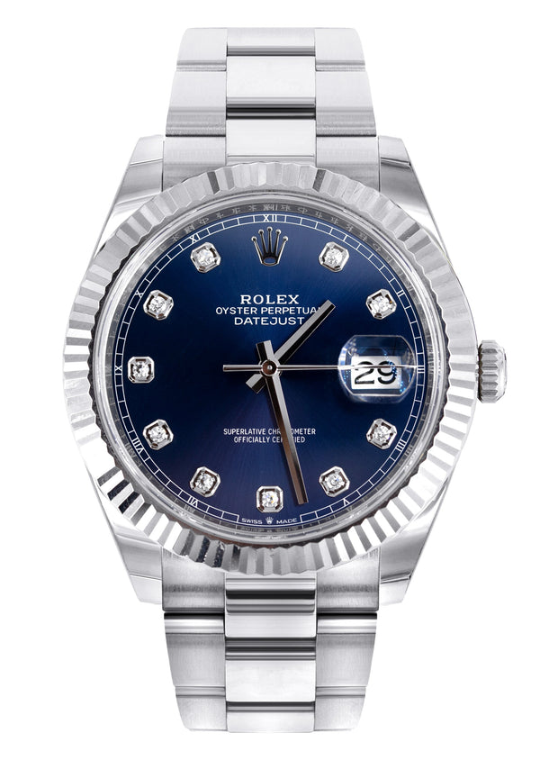 ROLEX DATEJUST 41 MM | OYSTER BAND | STEEL WATCH | FACTORY BLUE DIAMOND | 18K FLUTED BEZEL