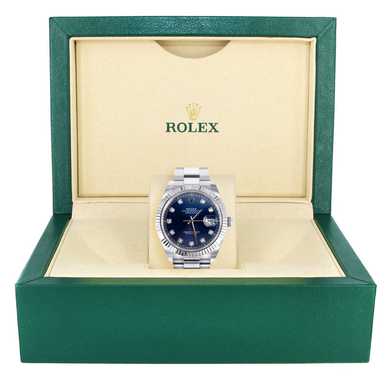 ROLEX DATEJUST 41 MM | OYSTER BAND | STEEL WATCH | FACTORY BLUE DIAMOND | 18K FLUTED BEZEL
