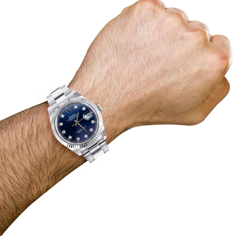 ROLEX DATEJUST 41 MM | OYSTER BAND | STEEL WATCH | FACTORY BLUE DIAMOND | 18K FLUTED BEZEL