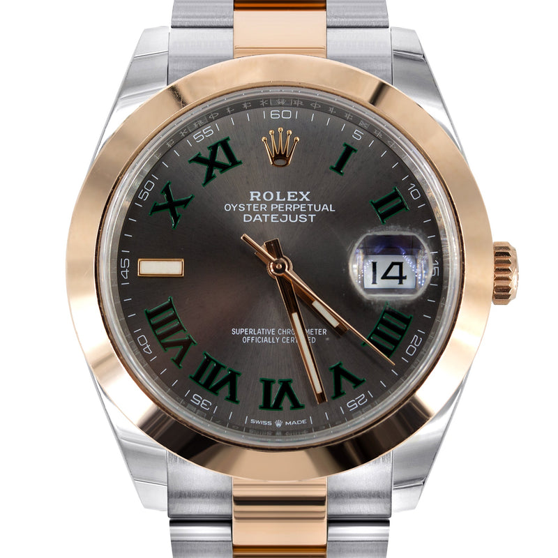 ROLEX DATEJUST 41 MM | OYSTER BAND | STEEL & 18K ROSE GOLD WATCH | SLATE GREY WIMBELDON DIAL | 18K DOME BEZEL