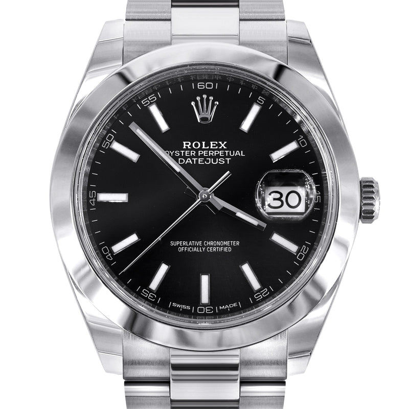 ROLEX DATEJUST 41 MM | OYSTER STEEL WATCH | BLACK DIAL| 126300 | SMOOTH BEZEL