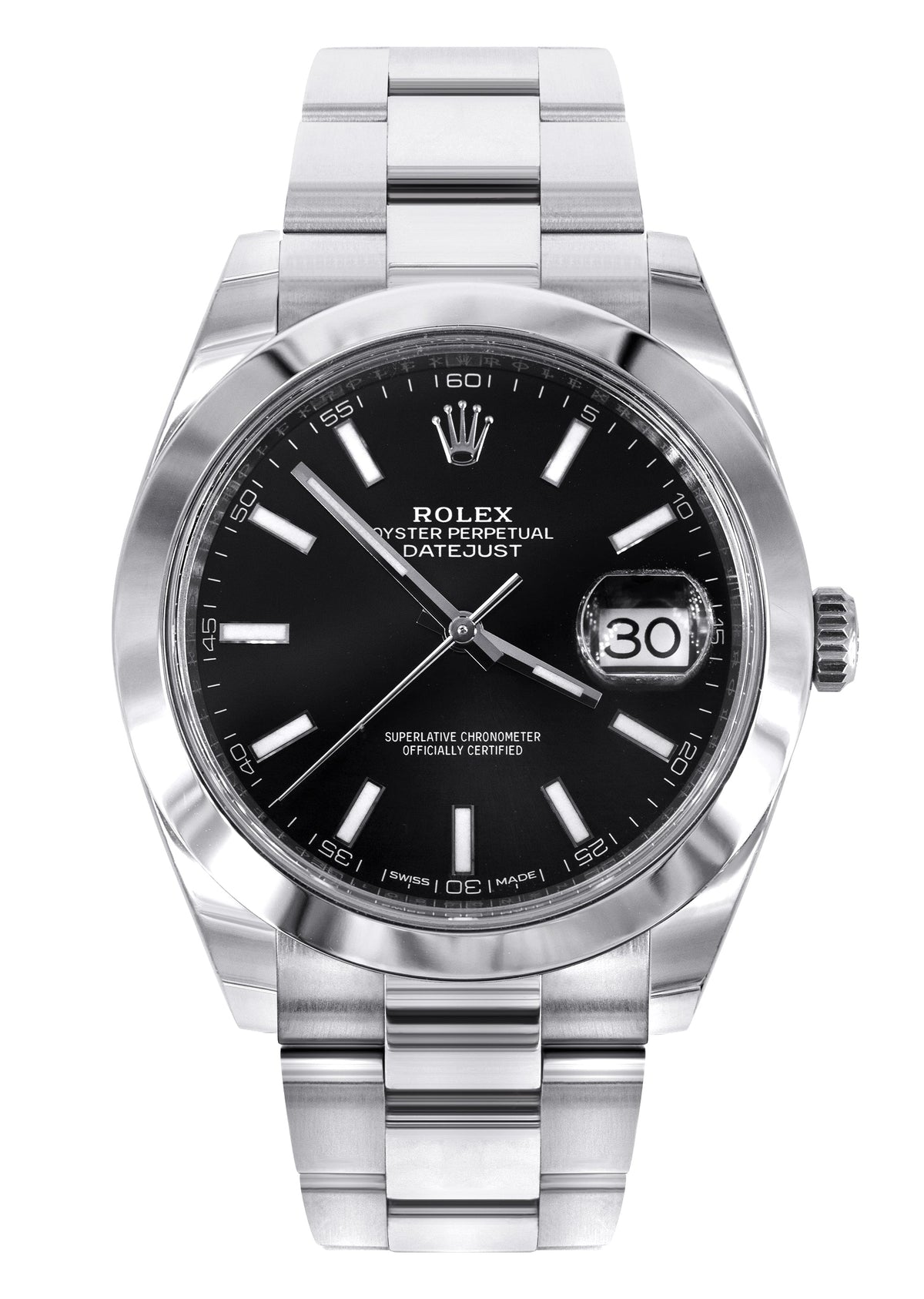 ROLEX DATEJUST 41 MM | OYSTER STEEL WATCH | BLACK DIAL| 126300 | SMOOTH BEZEL