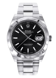 ROLEX DATEJUST 41 MM | OYSTER STEEL WATCH | BLACK DIAL| 126300 | SMOOTH BEZEL