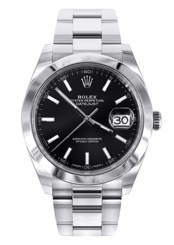 ROLEX DATEJUST 41 MM | OYSTER STEEL WATCH | BLACK DIAL| 126300 | SMOOTH BEZEL