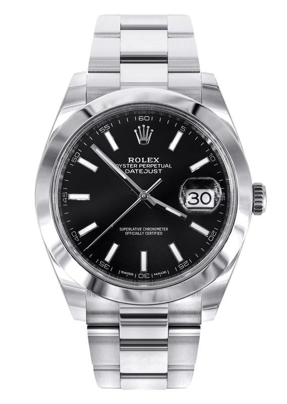 ROLEX DATEJUST 41 MM | OYSTER STEEL WATCH | BLACK DIAL| 126300 | SMOOTH BEZEL