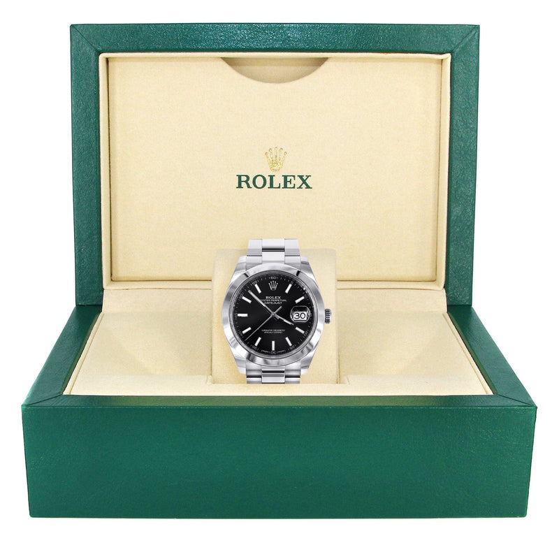 ROLEX DATEJUST 41 MM | OYSTER STEEL WATCH | BLACK DIAL| 126300 | SMOOTH BEZEL