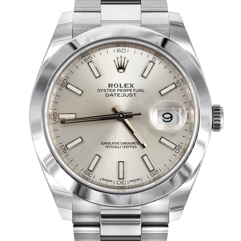 ROLEX DATEJUST 41 MM | OYSTER STEEL WATCH | SILVER DIAL| 126300 | SMOOTH BEZEL