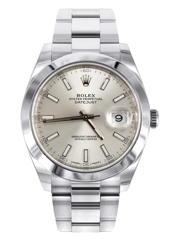 ROLEX DATEJUST 41 MM | OYSTER STEEL WATCH | SILVER DIAL| 126300 | SMOOTH BEZEL