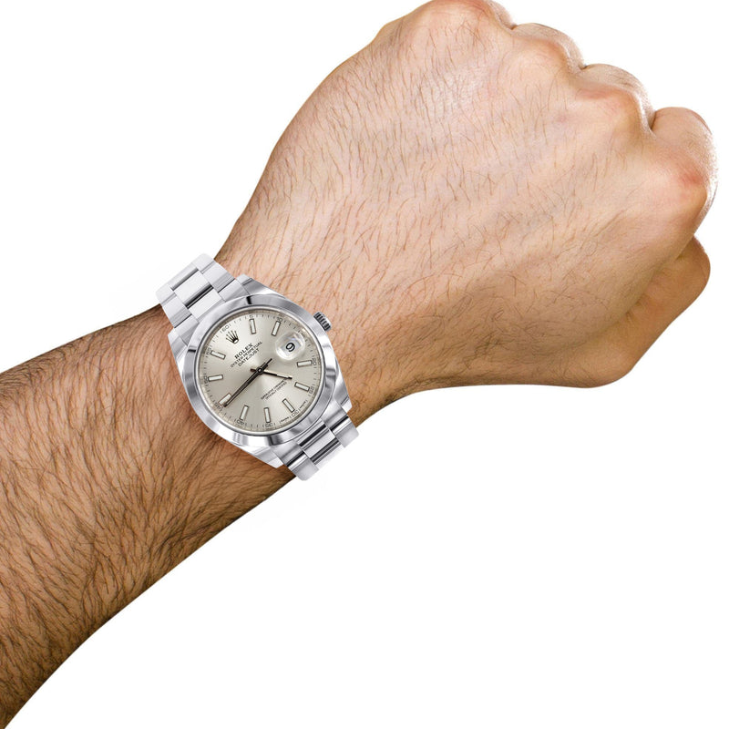 ROLEX DATEJUST 41 MM | OYSTER STEEL WATCH | SILVER DIAL| 126300 | SMOOTH BEZEL