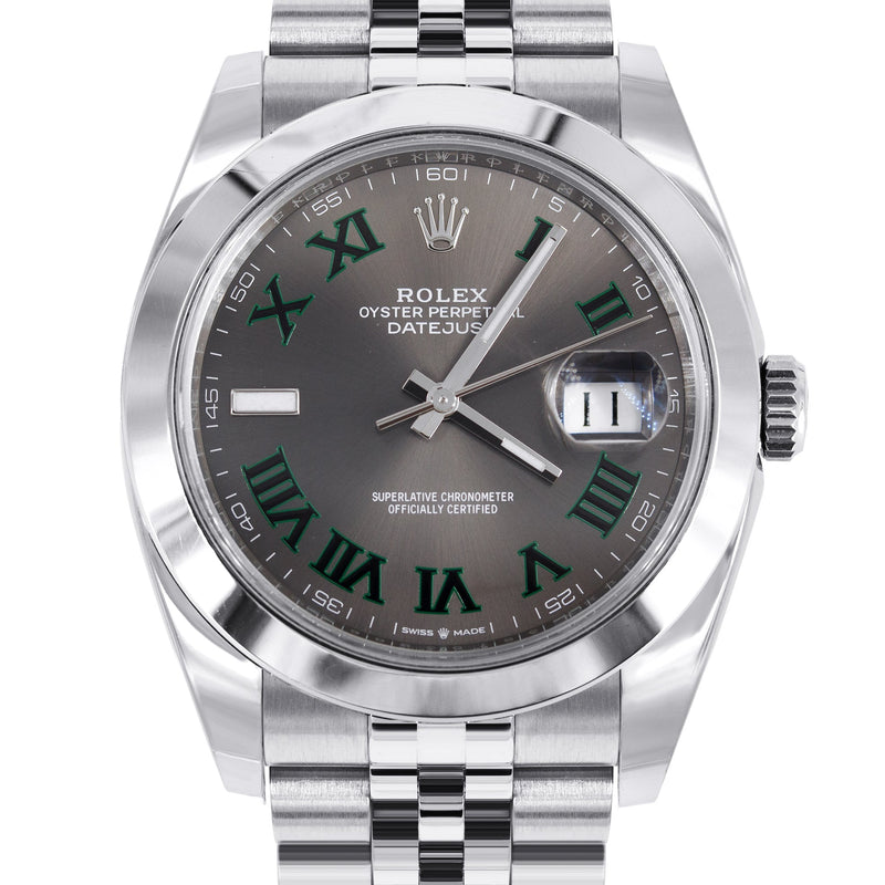 ROLEX DATEJUST 41 MM | JUBILEE STEEL WATCH | GREY SLATE WIMBLEDON DIAL| 126300 | SMOOTH BEZEL