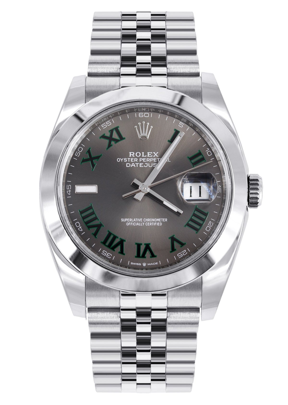 ROLEX DATEJUST 41 MM | JUBILEE STEEL WATCH | GREY SLATE WIMBLEDON DIAL| 126300 | SMOOTH BEZEL