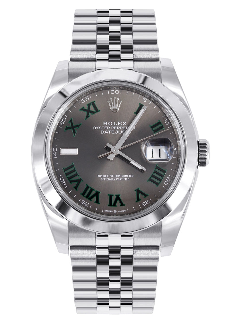 ROLEX DATEJUST 41 MM | JUBILEE STEEL WATCH | GREY SLATE WIMBLEDON DIAL| 126300 | SMOOTH BEZEL