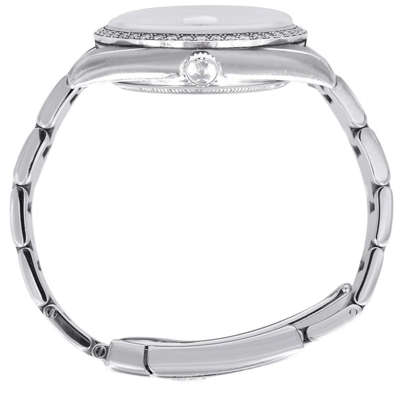 ROLEX DATEJUST 36 MM | OYSTER STEEL WATCH | SILVER DIAMOND WAVE DIAL| 116244 | FACTORY DIAMOND BEZEL