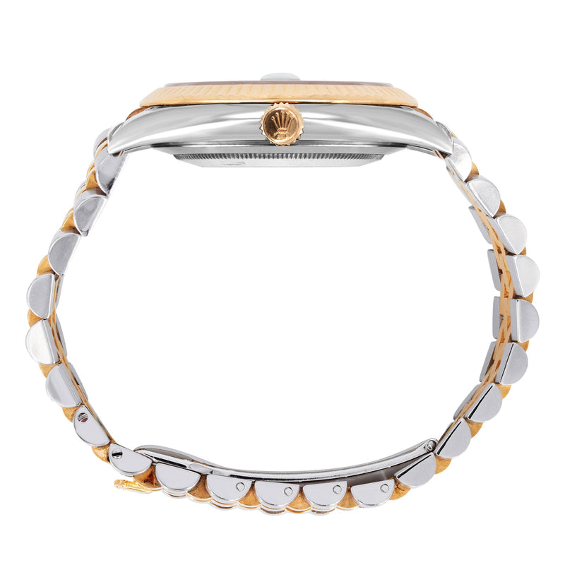ROLEX DATEJUST 36 MM | TWO TONE 18K ROSE & STEEL WATCH | FACTORY MOTHER OF PEARL DIAMOND DIAL| 116231 | 18K FLUTED BEZEL
