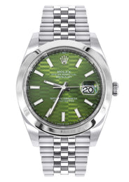 ROLEX DATEJUST 41 MM | OYSTER STEEL WATCH | GREEN MOTIF DIAL| 126300 | SMOOTH BEZEL