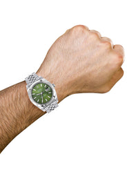 ROLEX DATEJUST 41 MM | OYSTER STEEL WATCH | GREEN MOTIF DIAL| 126300 | SMOOTH BEZEL