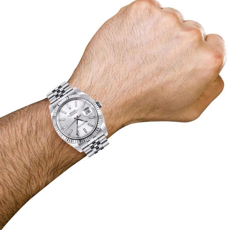 ROLEX DATEJUST 41 MM | STEEL WATCH | JUBILEE BAND | SILVER INDEX DIAL | 18K FLUTED BEZEL