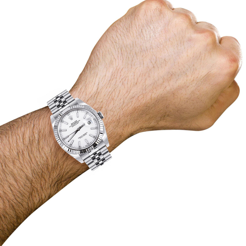 ROLEX DATEJUST 41 MM | STEEL WATCH | JUBILEE BAND | WHITE INDEX DIAL | 18K FLUTED BEZEL