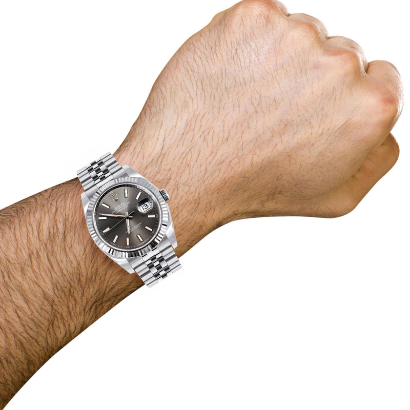 ROLEX DATEJUST 41 MM | STEEL WATCH | JUBILEE BAND | RHODIUM INDEX DIAL | 18K FLUTED BEZEL