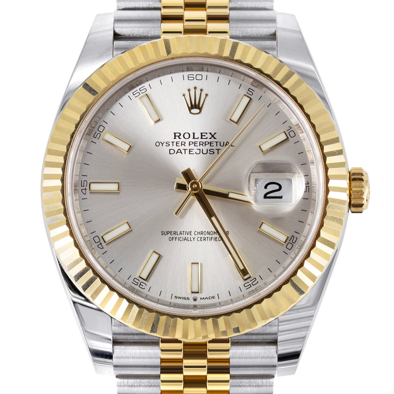 ROLEX DATEJUST 41 MM | 18K YELLOW GOLD & STEEL WATCH | JUBILEE BAND | SILVER INDEX