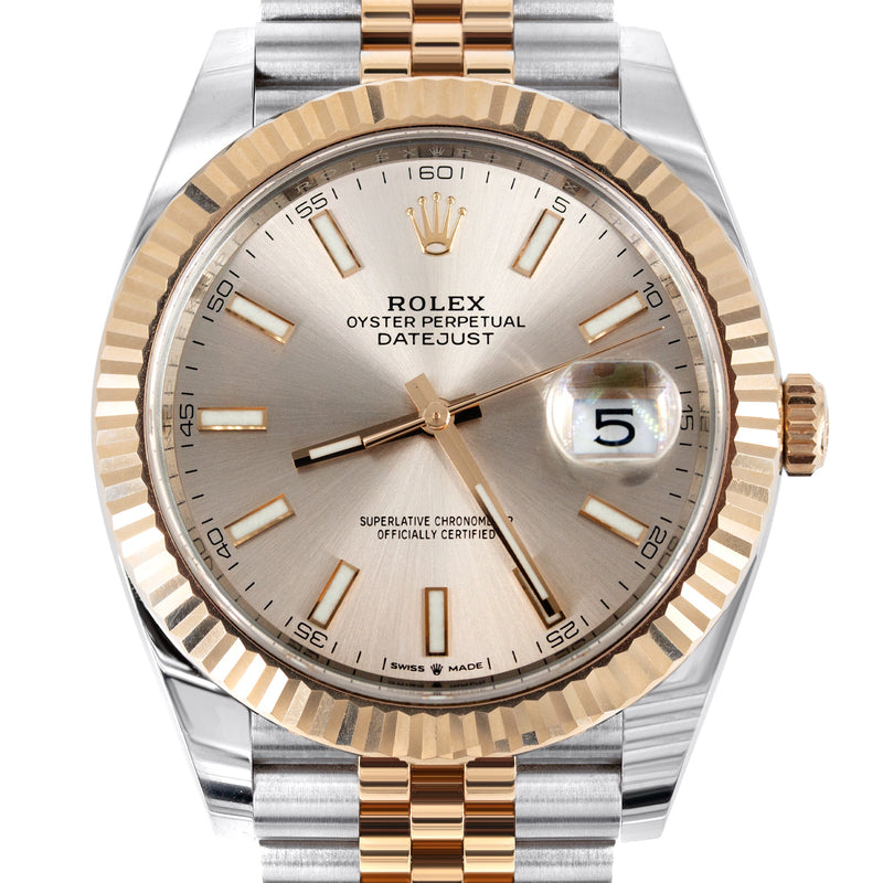 ROLEX DATEJUST 41 MM | 18K ROSE GOLD & STEEL WATCH | JUBILEE BAND | SUNDUST INDEX