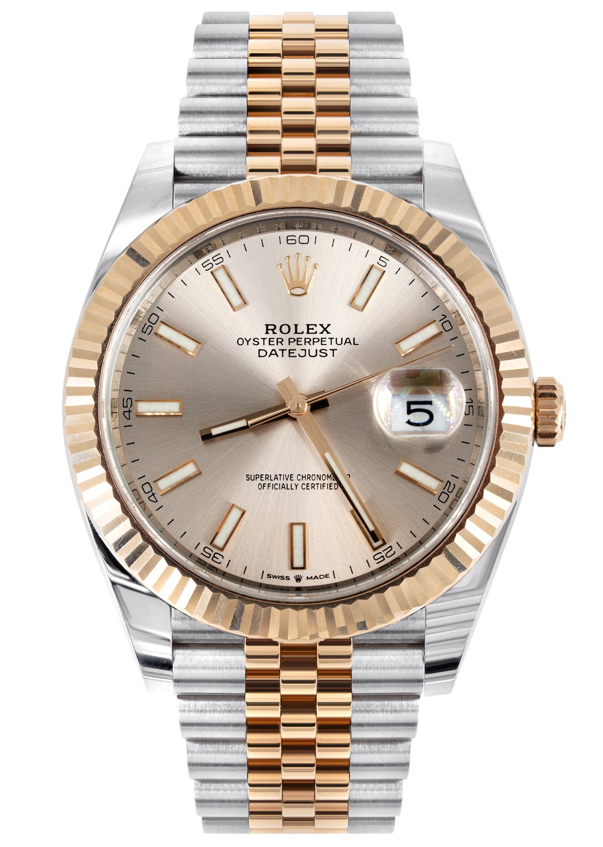 ROLEX DATEJUST 41 MM | 18K ROSE GOLD & STEEL WATCH | JUBILEE BAND | SUNDUST INDEX