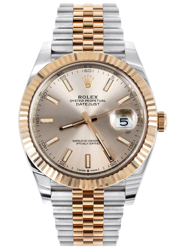 ROLEX DATEJUST 41 MM | 18K ROSE GOLD & STEEL WATCH | JUBILEE BAND | SUNDUST INDEX