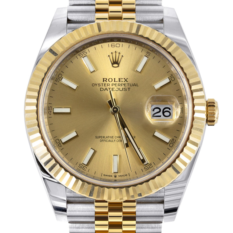 ROLEX DATEJUST 41 MM | 18K YELLOW GOLD & STEEL WATCH | JUBILEE BAND | CHAMPAGNE INDEX