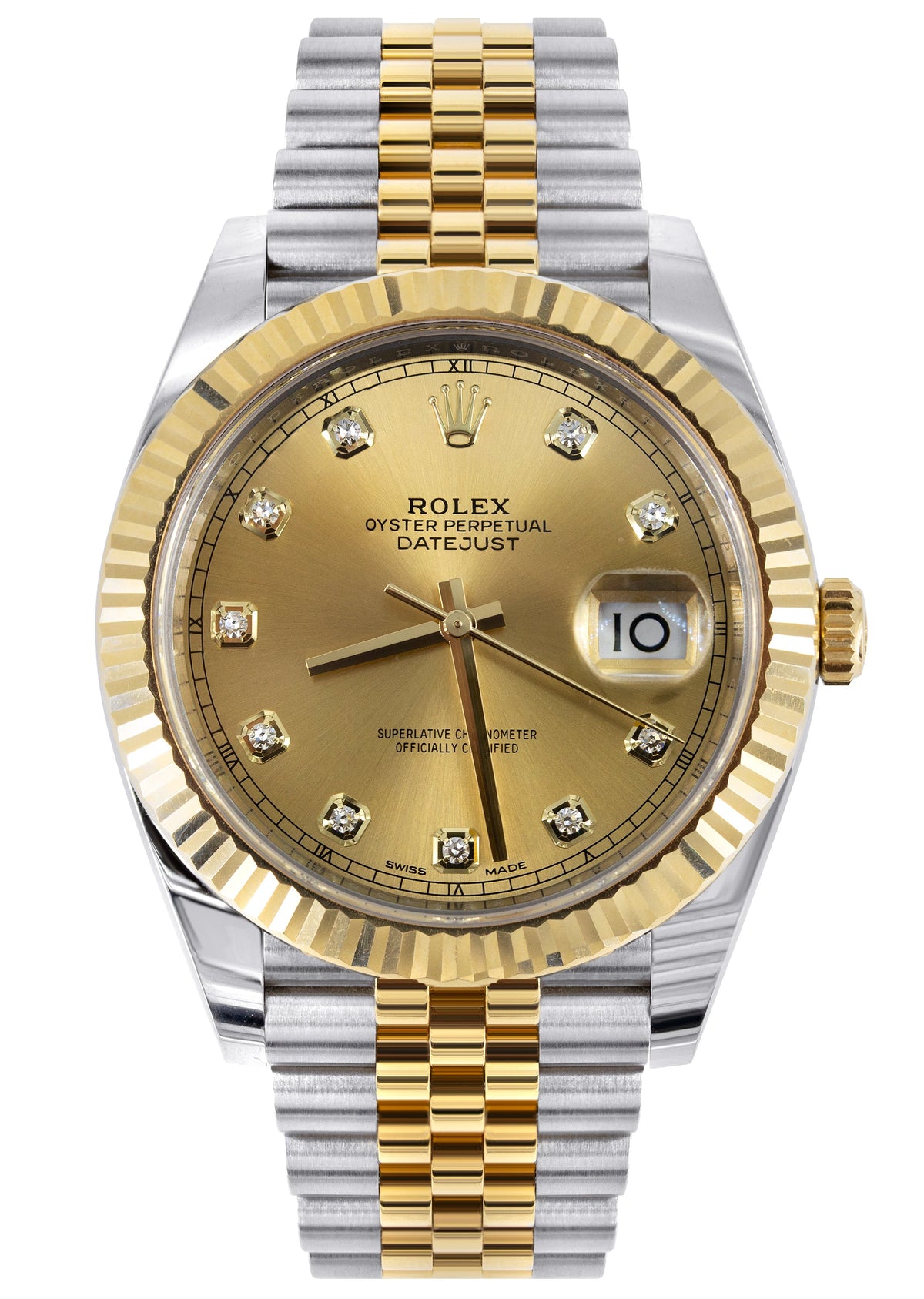 ROLEX DATEJUST 41 MM | 18K YELLOW GOLD & STEEL WATCH | JUBILEE BAND | DIAMOND CHAMPAGNE DIAL